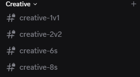 MatchMaker creative queue channels for 1v1, 2v2, 6s, and 8s