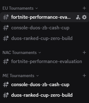 MatchMaker tournament queue channels for EU, NAC, and ME regions